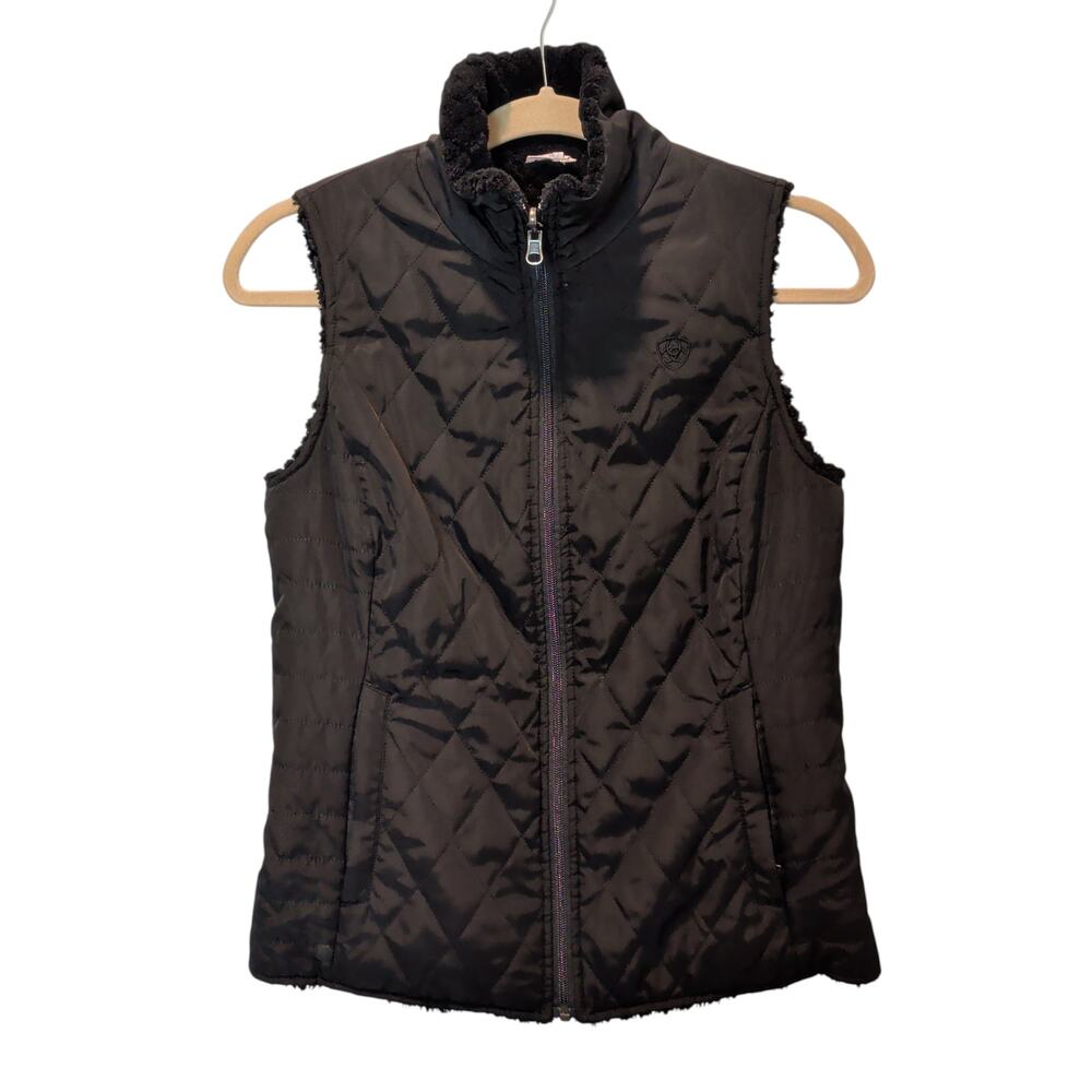 Ariat Women's Sz XS Black Reversible Zip Up Vest Quilted Fleece Fuzzy
